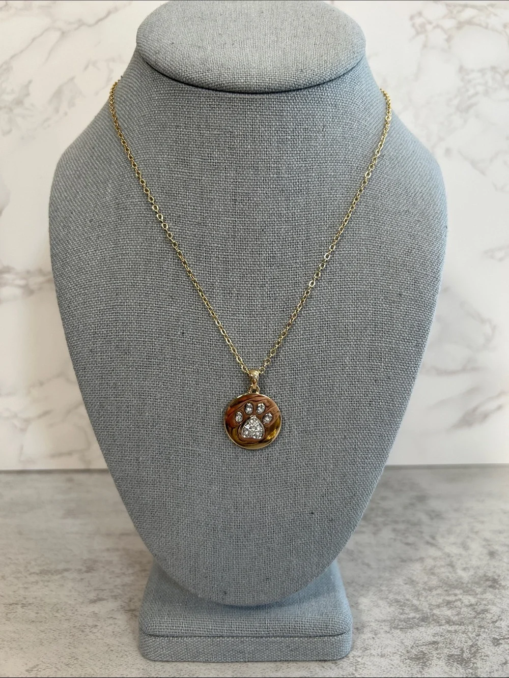 Park Lane Gold-Tone Furever Paw Print Crystal Pendant Necklace
